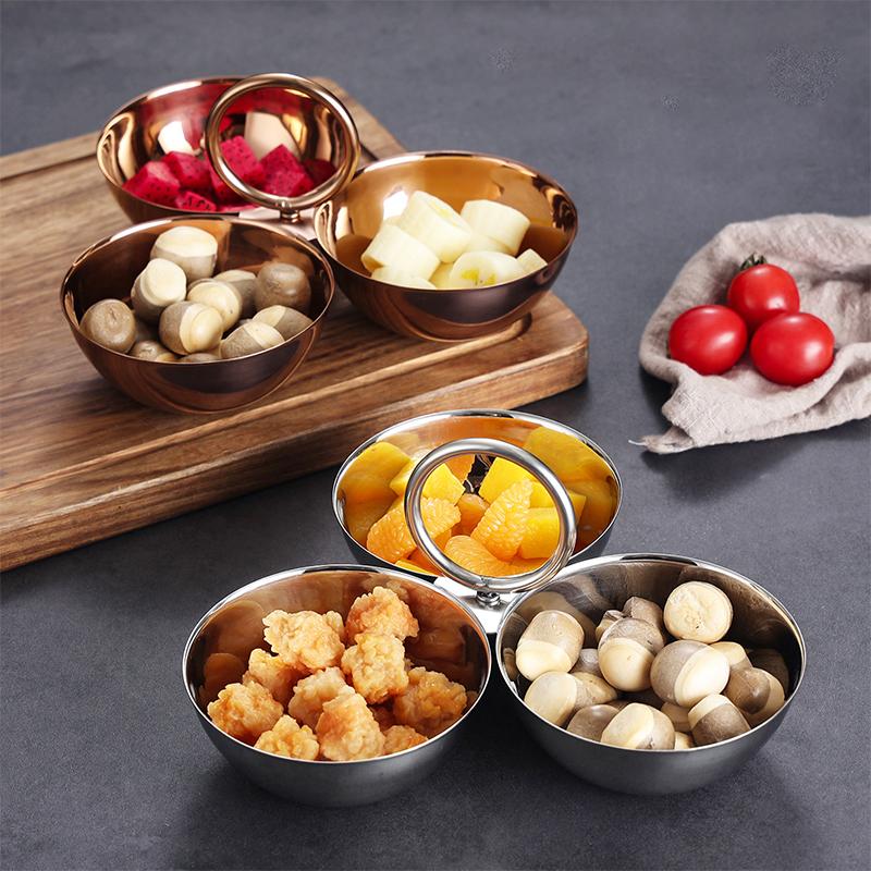 3-Compartment Stainless Steel Snack Plate Round Sauce Dish with Compartments Restaurant Serving Tray Home Decor