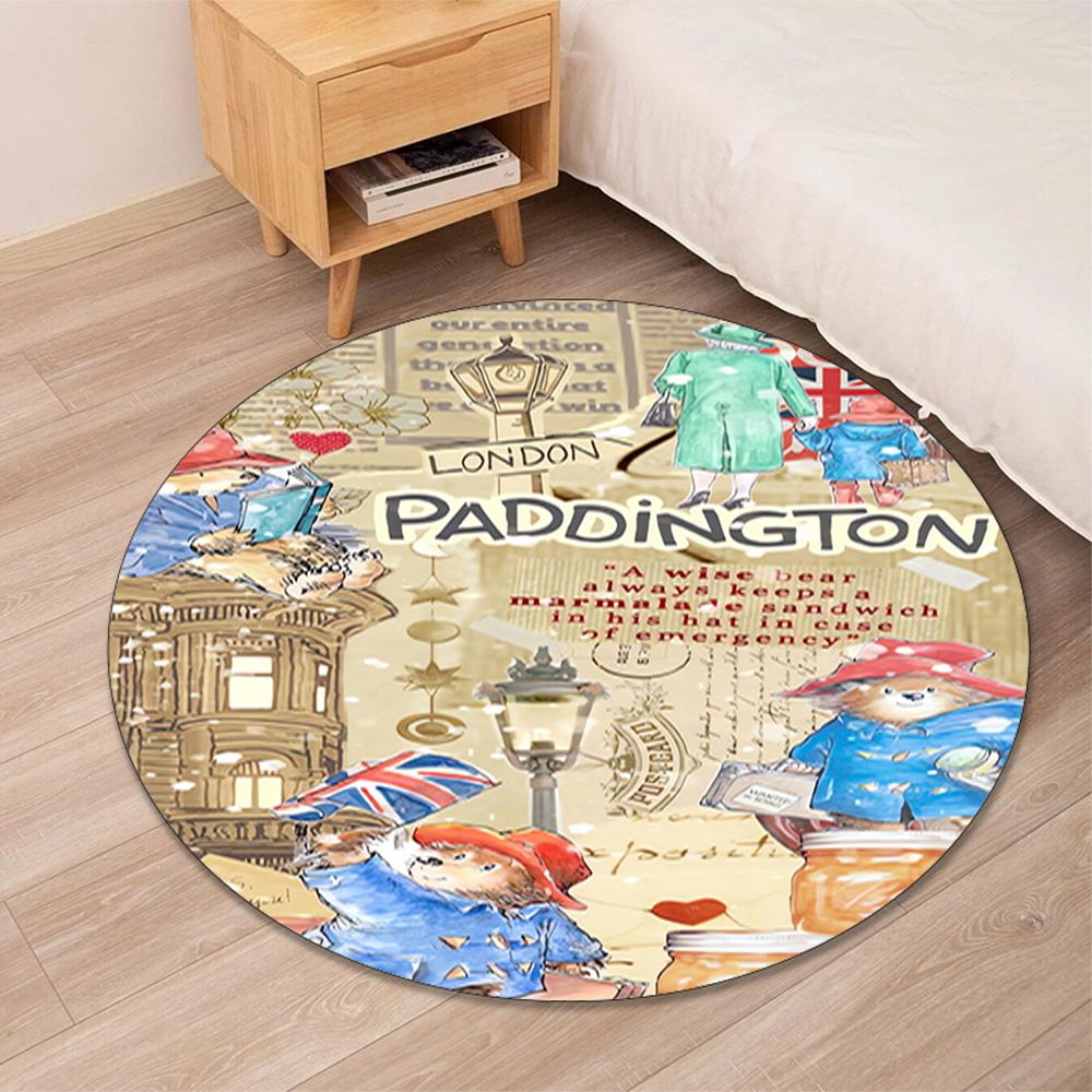 Paddington Bear Printed Round Rug Carpet Chair Rug Area Rug Entryway Doormats,for Office Chair Living Room Bedroom Kitchen Room.