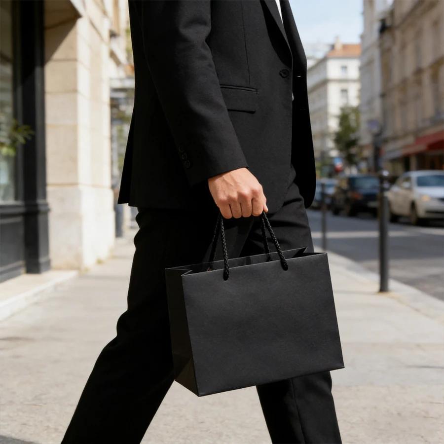 10/30 Pcs Black Paper Gift Bags, Heavy Duty Handled Tote Bags Multipurpose for Birthday Wedding Daily Use 8.6x3.9x7 Inch