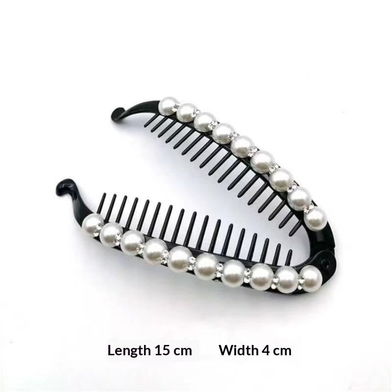 Fashion Pearl Rhinestone Banana Hair Clip Bling Decor Hair Barrettes for Girls Birthday Gift Daily Outing Hair Accessories
