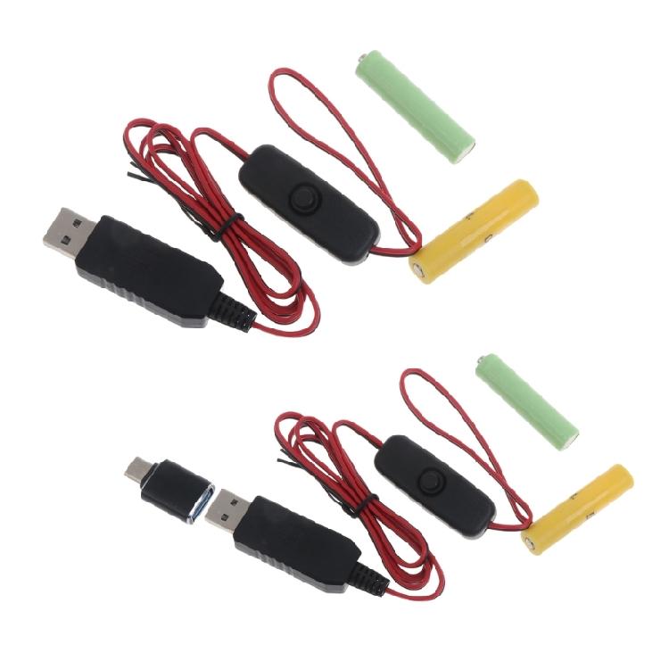 Type C/USB to 3V LR03/AM4/LR03 Dummy Battery Eliminators Cable Cord with Switches