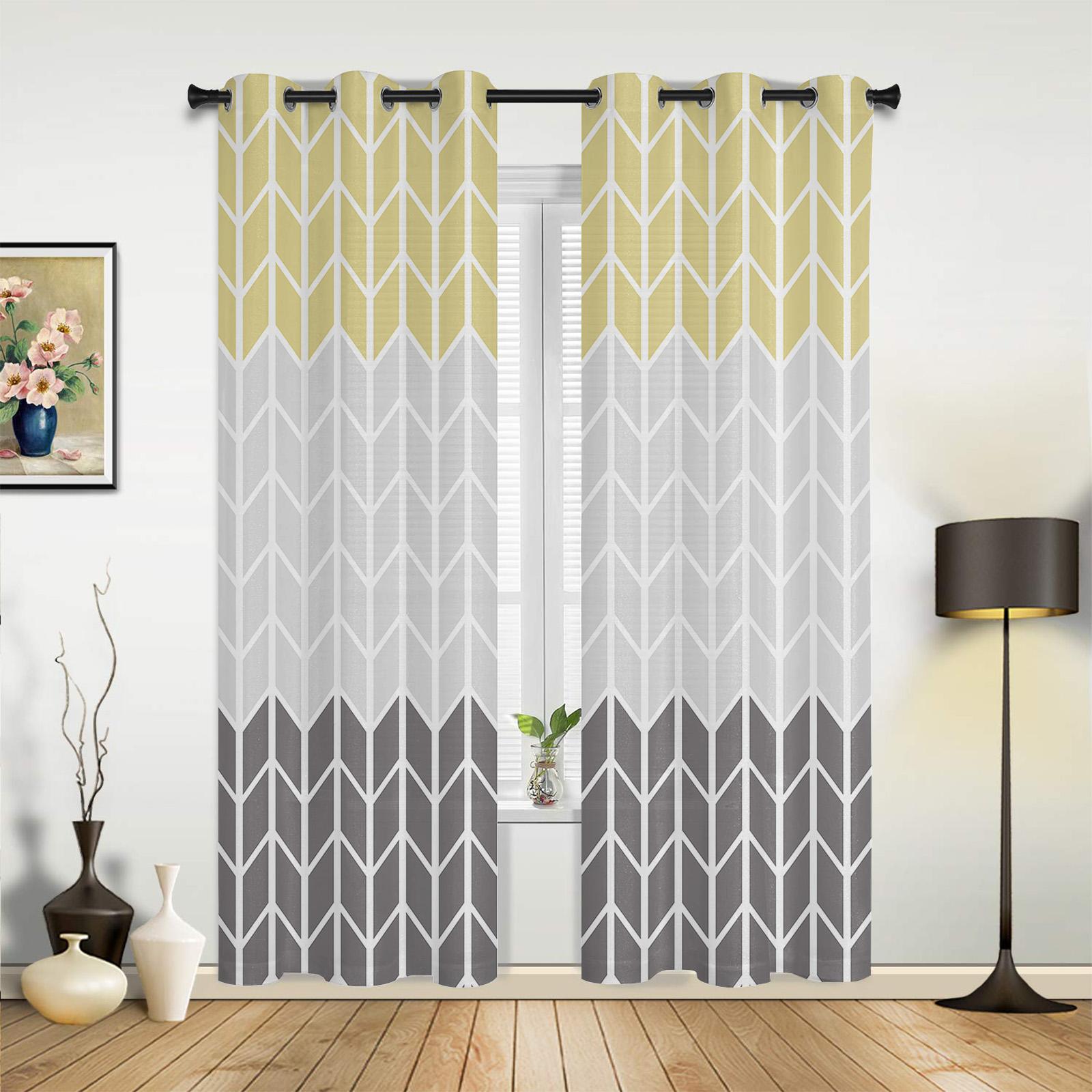Геометрические желто-серые оконные шторы для гостиной — фото 2