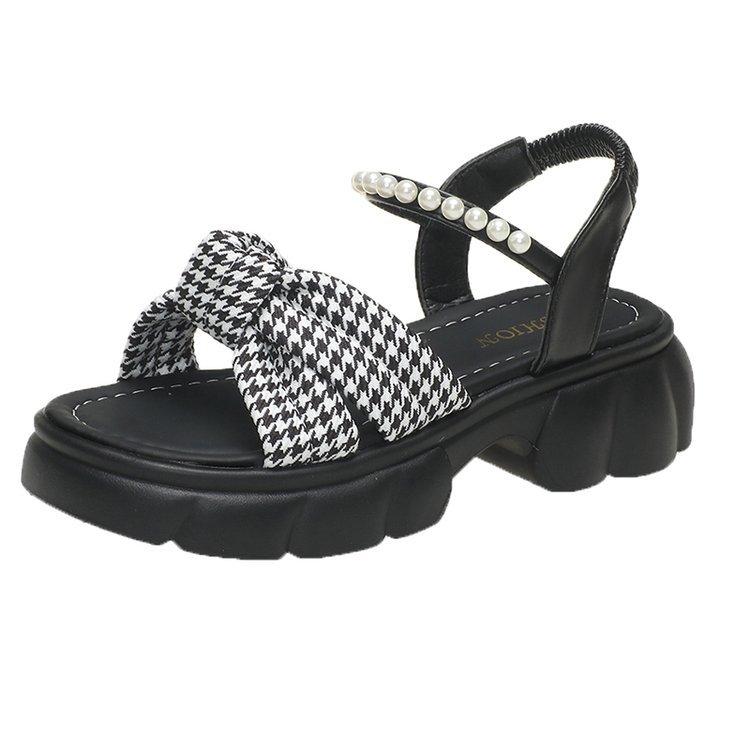 

Женские сандалии на платформе 2024 лето новые бант жемчуг туфли-маффины корейская версия уличные повседневные сандалии пляжная обувь 35 чёрный