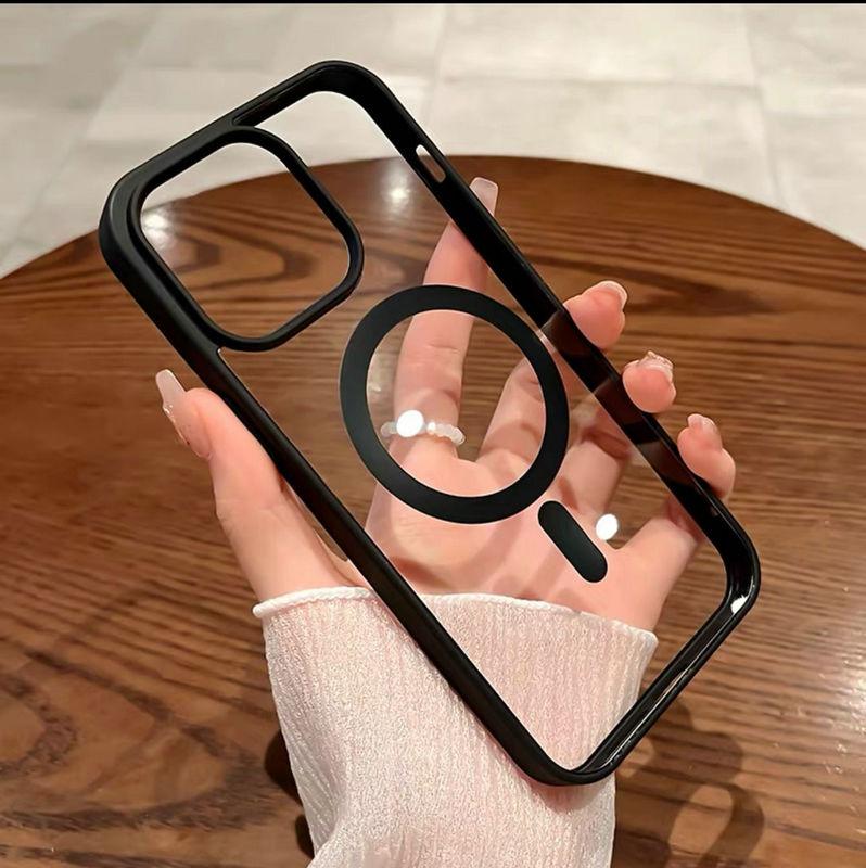 Colored Acrylic + TPU 2in1 Magnetic Wireless Charging Transparent Clear Case Hard Back Case Compatible for iPhone Samsung