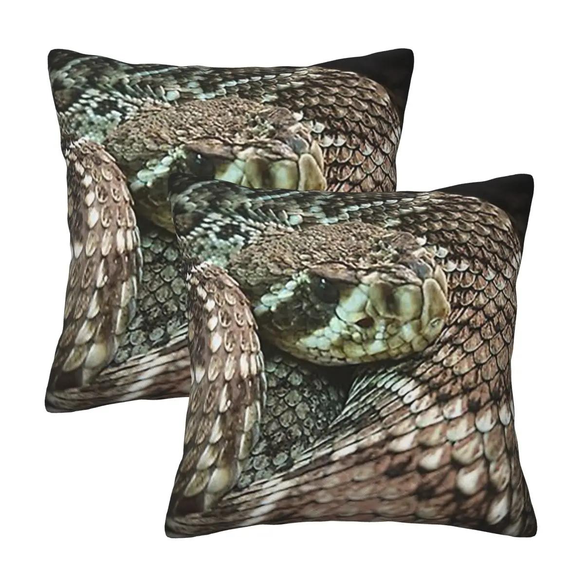 Snake, Coiled Diamondback Rattlesnake 2 Pcs Square Pillowcase Pillow Cover Cushion Zip Decorative Comfort Throw Pillow For Home Peach skin 18*18(CM)-2Pcs