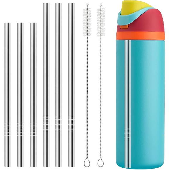6PCS Metal Straw Replacement Compatible With Owala FreeSip 24oz 32oz & 40oz Water Bottle, Stainless Steel Straws for Owala Accessories With 2 Straw