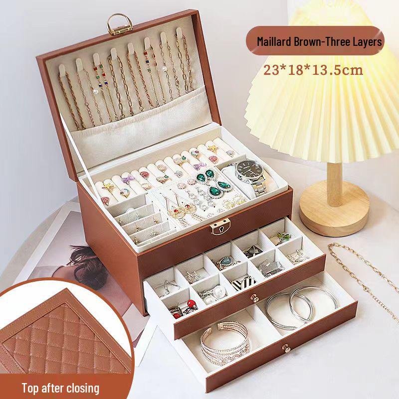 Exquisite Large Multi-Layer Jewelry Box for Necklaces, Ear Studs, Earrings, Rings & More