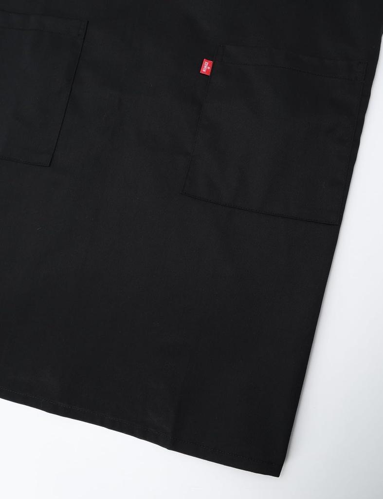 Edwin Adjustable Back Solid Side Size L Apron, Two-Level Buttons, Color, H-Shaped, Pockets, Black,