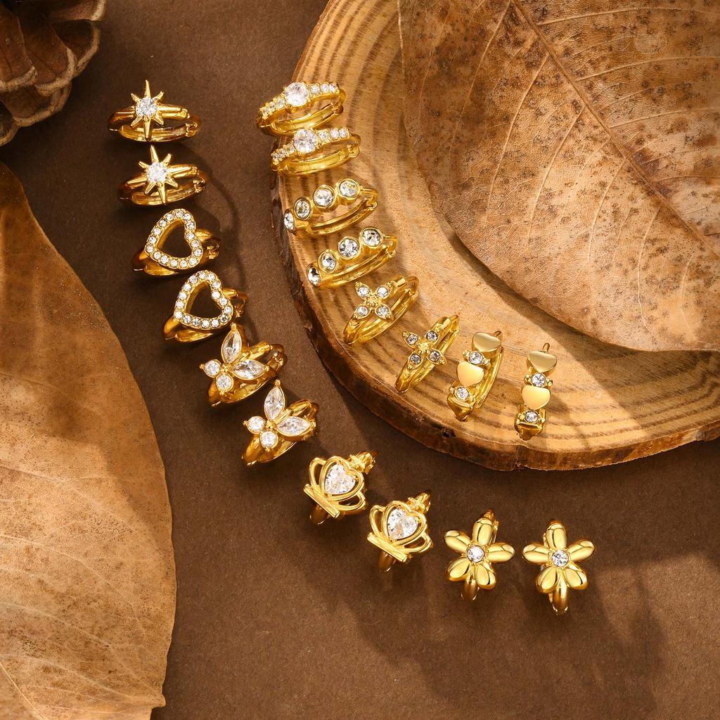 Light Luxury White Zircon Heart-Shaped Earrings for Women,  Stainless Steel Gold Color Classic Hoop Earrings, Fashion Jewelry