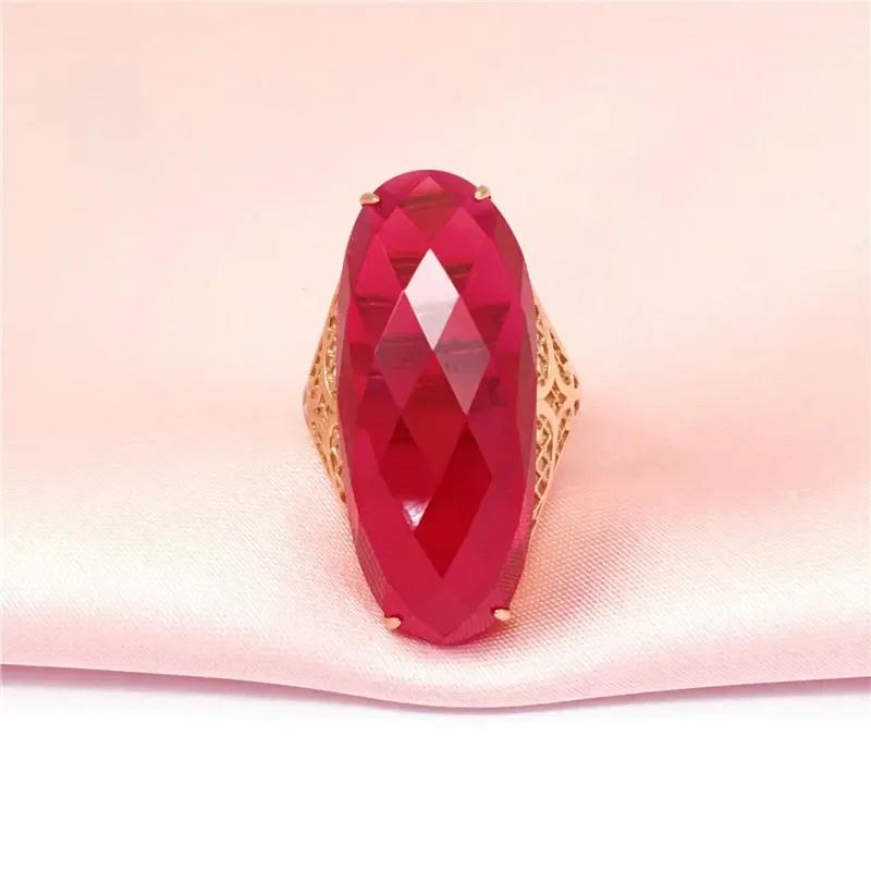 

Модные Свадебные Роскошные Большие Овальные Кольца с Рубином для Женщин Обручальное Кольцо Покрытие Розовым Золотом Циркон Регулируемое resizable красный