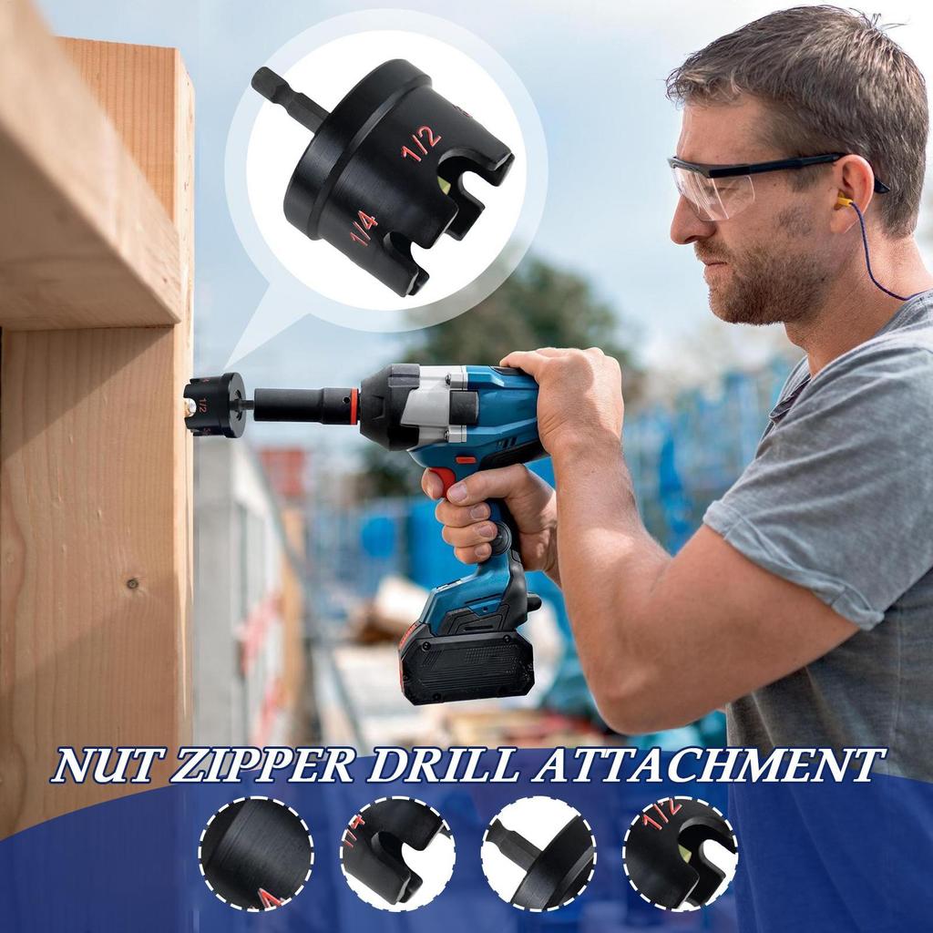 Adaptateur d'embout pour fermeture éclair et écrou pour perceuse, outil de retrait rapide de boulons, adaptateur en alliage d'aluminium pour perceuse, retrait d'écrous rouillés et arrondis