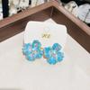 Vintage Enamel Four Le Flower Frewater Genuine Pearl Stud Earrings Needle Retro Court Sle Jewelry