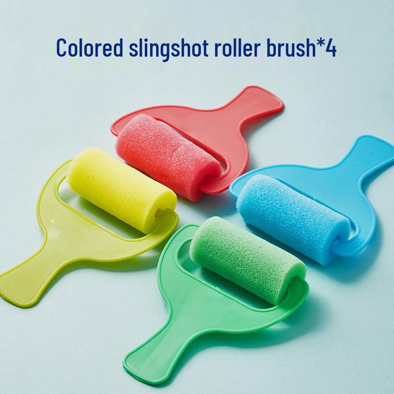 Kid's Sponge Stamp Ink Pad and Roller Set for Painting and Drawing