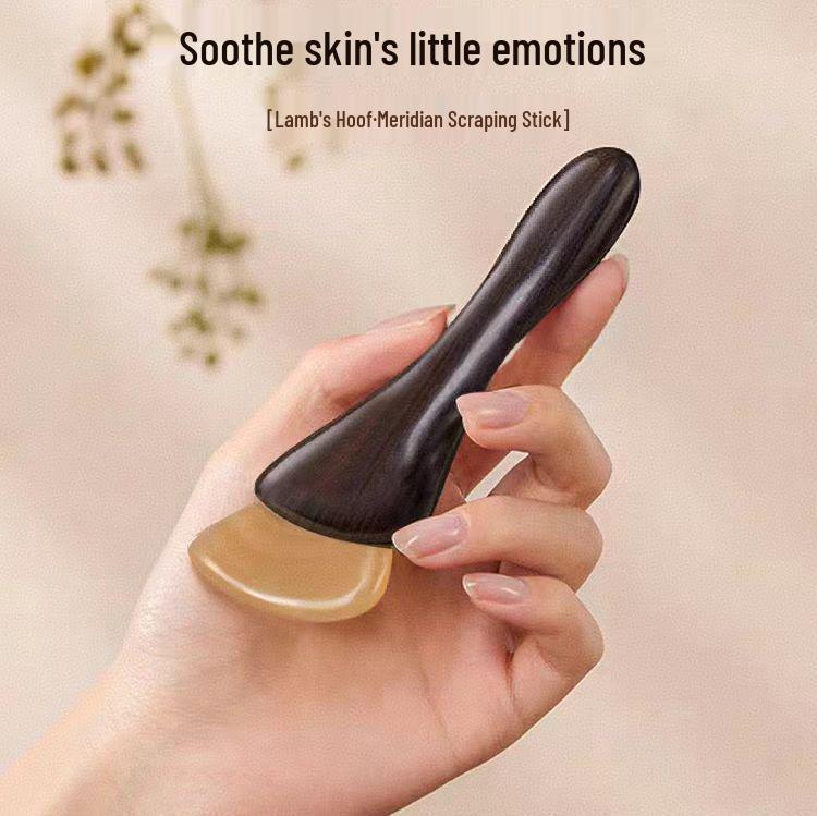 

Purple Sandalwood Sheep Hoof Massage Stick with Rosewood Handle and Gua Sha Tool.