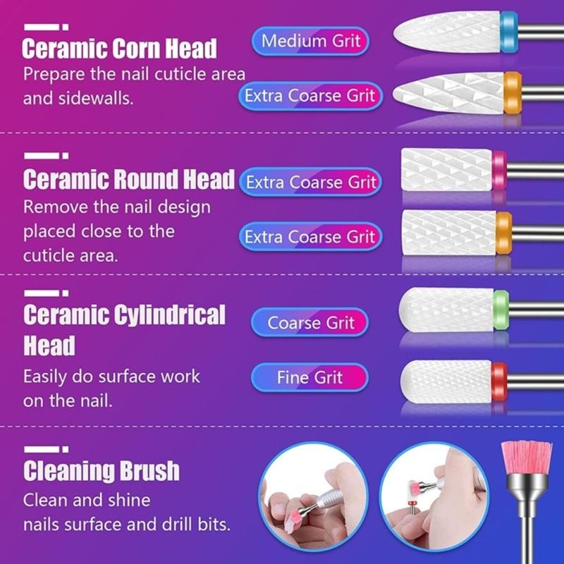 30Pcs Safety Professional Rotary Burrs Polish Nail File Bit for Acrylic Nails Gel Cuticle Remover Electric Manicure