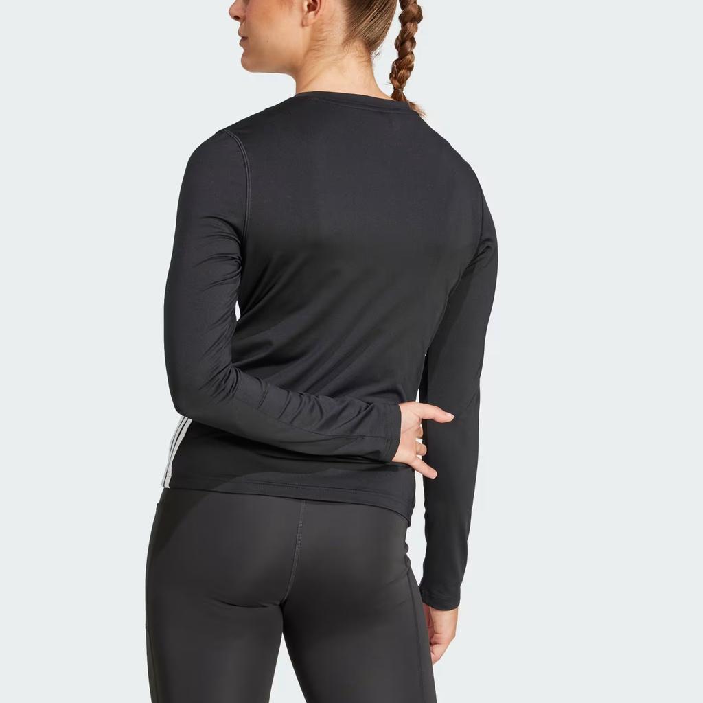 Adidas Essentials 3-Stripes Workout Top Moisture-Wicking Striped Slim Fit Long Sleeve T-Shirt Women Tops Black White JD6521