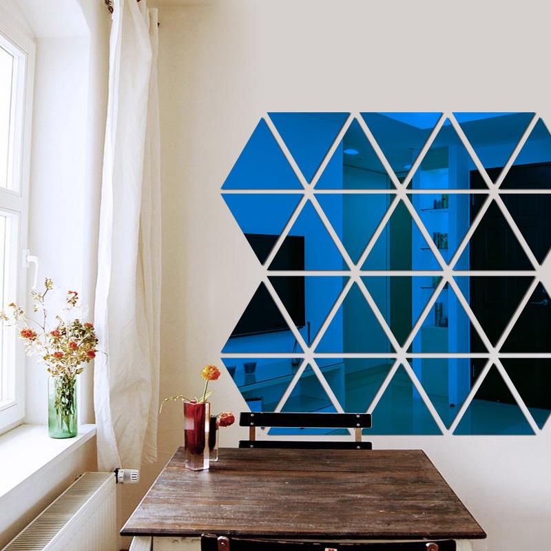 3D Equilateral Triangle Wall Sticker with Mirror Surface, 15cm Sides, Multiple Combinations.