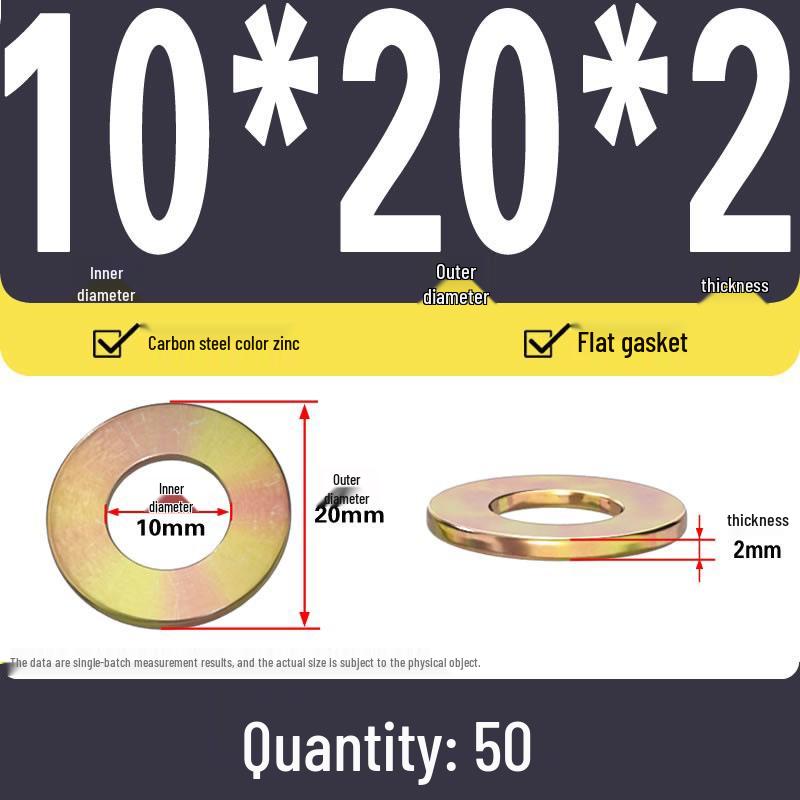 Yellow Color-Plated Zinc Flat Washer, Oversized 4.8 Grade Metallic Gold, Thickened & Thin Shim Options