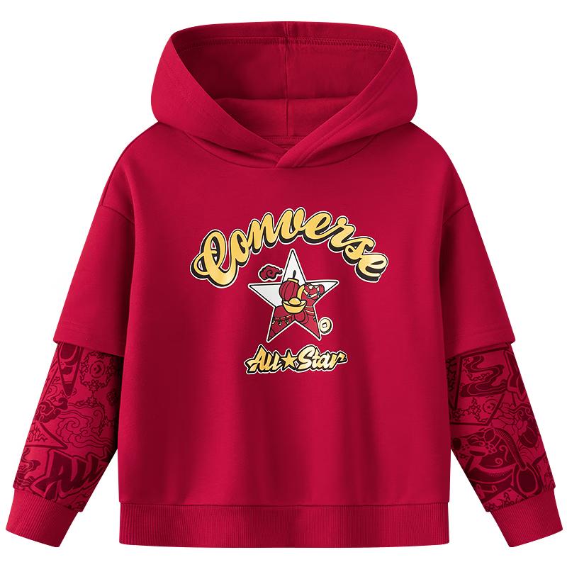 Converse Boys  Faux 2-Piece Fleece-Lined Hooded Sweatshirt M