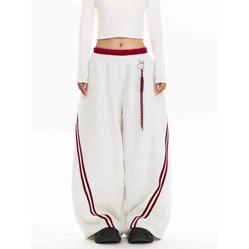 Women Stripe Baggy Y2k Sports Pants Harajuku Streetwear Gray Sweatpants Oversize Dance Pants Vintage Trousers Spring