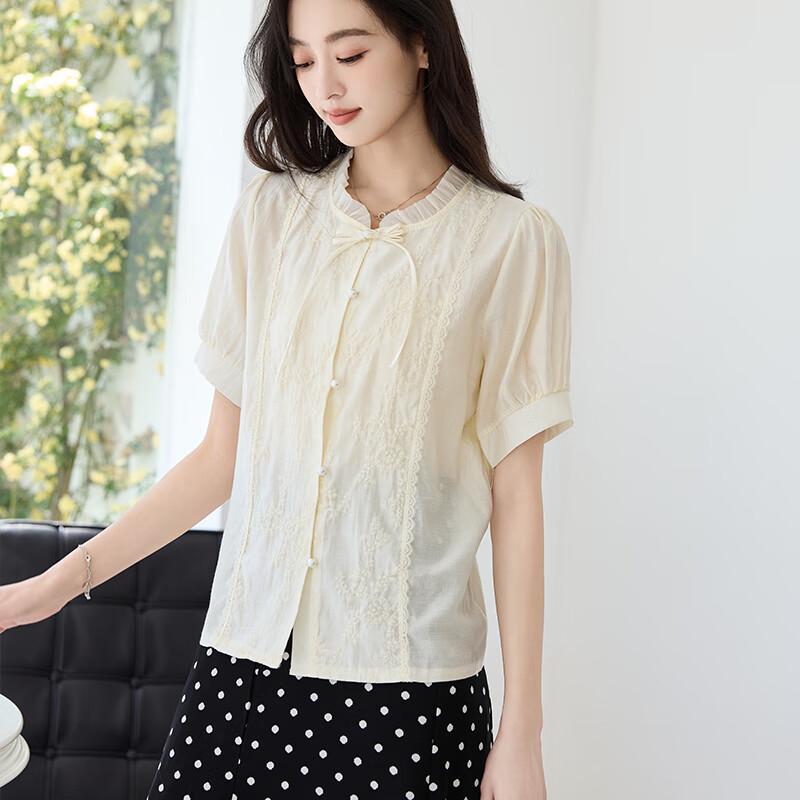 VICTORIA&VERA Women's New Chinese Style Embroidered Short-Sleeve Shirt