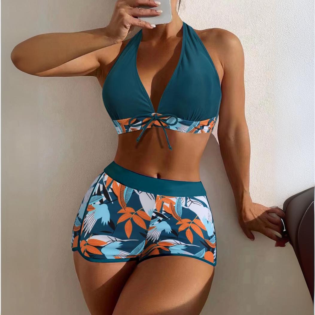 Swimsuit split tight flat angle bikini high waist sports flat angle swimsuit women s hot spring swimsuit S