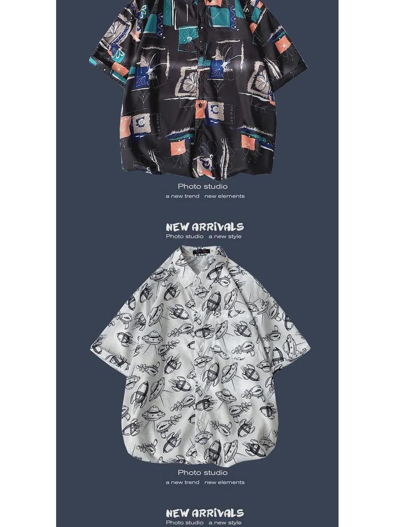 Camisa de Verano Coreana Retro Floral Holgada para Pareja - Top de Manga Corta para Hombre a la Moda