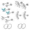 2-14 Pcs Butterfly Moon Stainless Steel Stud Earrings Hypoallergenic Hoops for Tragus Daith Conch Piercing Jewelry