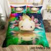 Cartoon Axolotl Bettbezug Set King/Queen Größe Kinder Mädchen Jungen Niedlich Regenbogen Meer Wildtier Tier Reptil Polyester Bettwäscheset