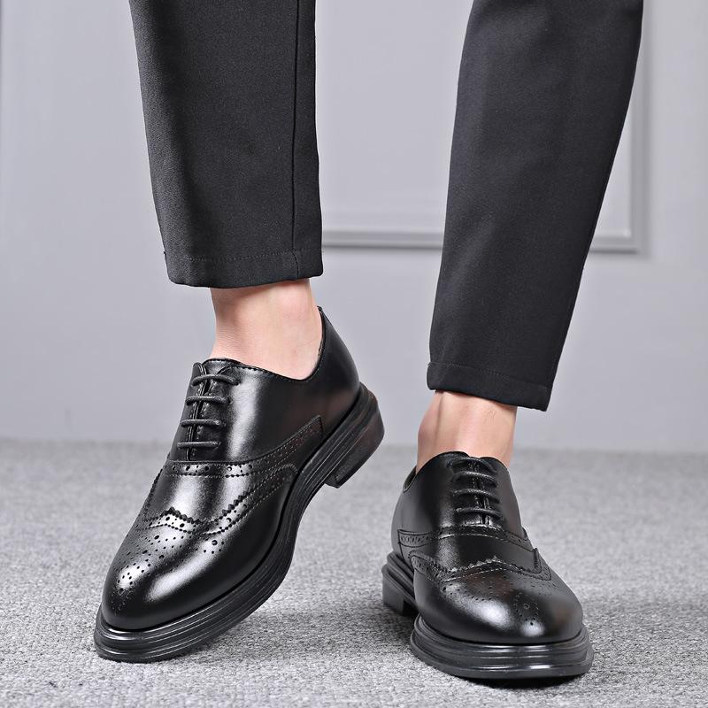 Leather Brogue Men's Shoes Korean Style British Business Formal Sharp Hair Stylist Casual Wedding Shoes Trendy Low Top Boots