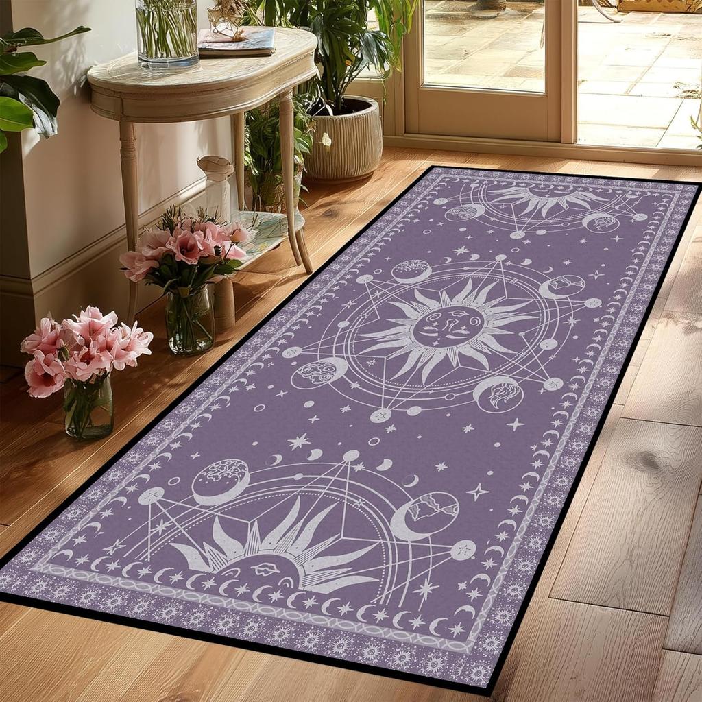 Sun and Moon Rug Boho Celestial Area Rugs for Bedroom Dorm Living Room Bohemian Occult Crescent Solar Stars Galaxy Floor Mat