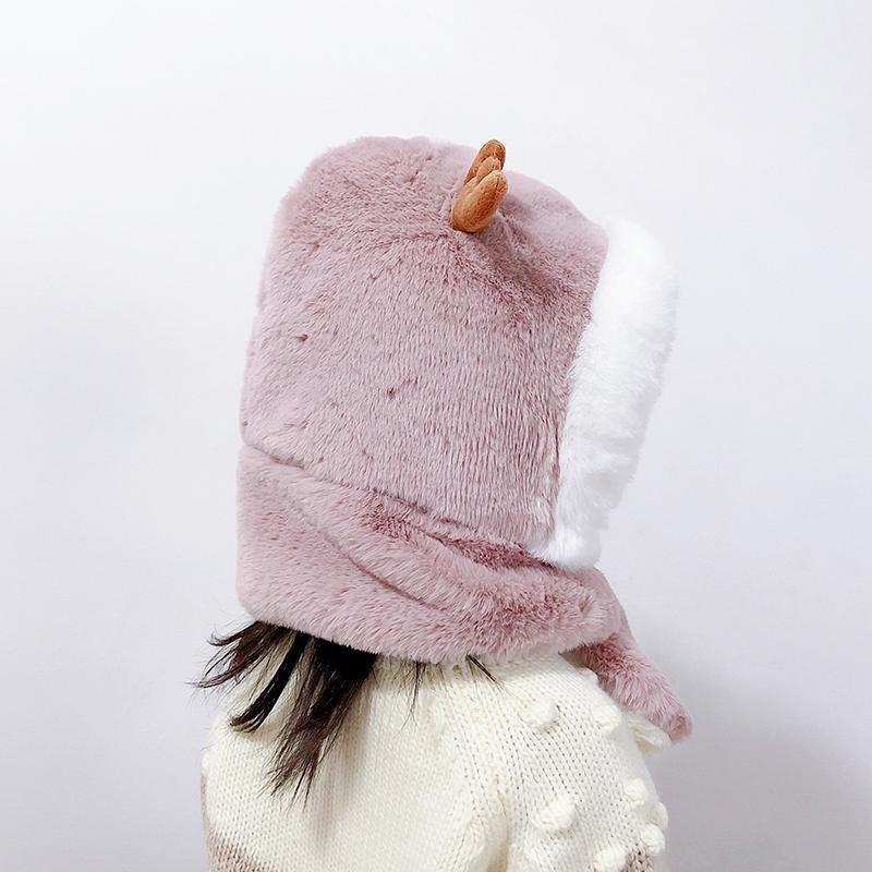 Winter new children's hats and scarves integrated boys and girls warm plush baby antlers ear hat cartoon