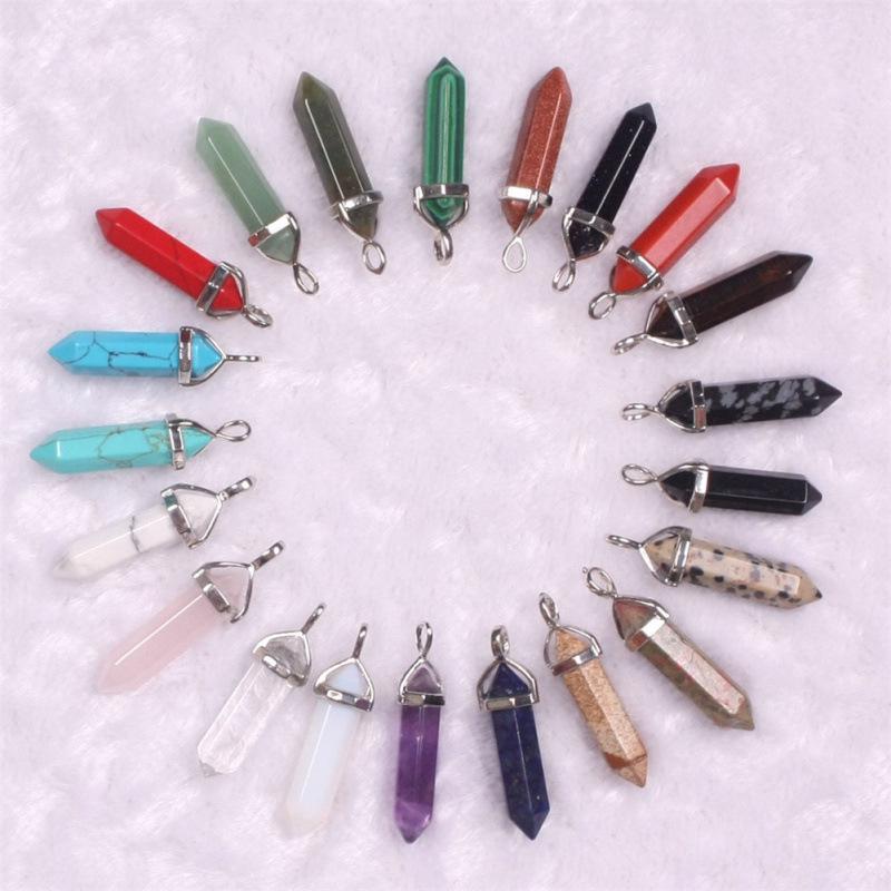 Bohemian Style Agate Crystal Quartz Hexagonal Bullet Pendant Necklace