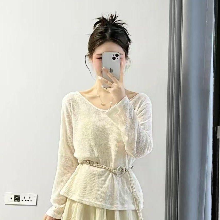 Plus Size Spring/Summer Loose Sun Protection Two-Piece Set: Long Sleeve Cover-up & High Waist Skirt