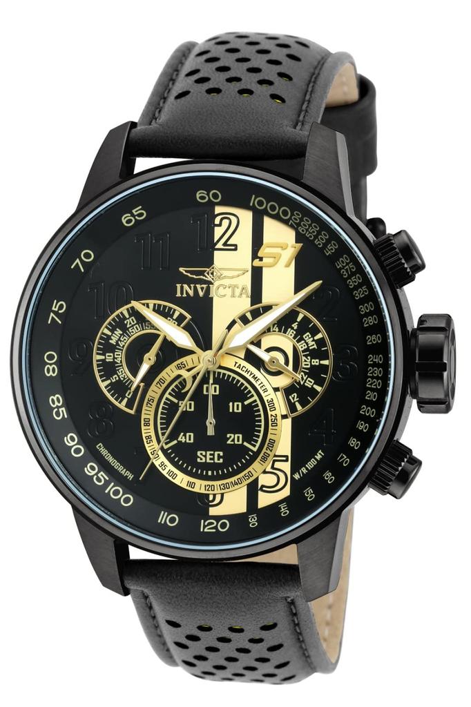 Watch S1 Rally Quartz 48mm Case Gold Black Leather Strap Black Dial 19289 [Invicta] Men's [Item]