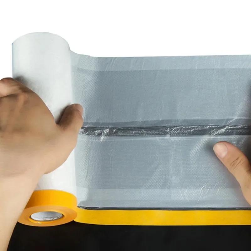 1 Roll Plastic Sheeting Automotive Masking Tape No Residue Painters Plastic Drop Cloth for Painting Car Furniture Carpet Floor 1.1mx20m