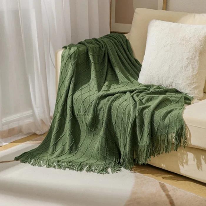 Nordic Solid Casual Blankets Throws Soft Comfortable Knitted Shawl Sofa Blanket Bed End Cover Travel Hotel Decorative Bedspread