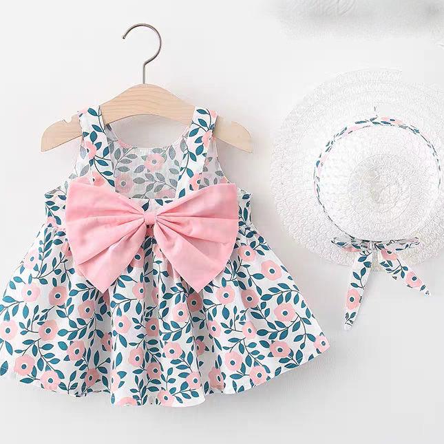 Kinder Kleid Frühling Sommer Schlinge Kinder Kleidung Baby Mädchen Kleidung Druck Ärmelloses A-linie Plissee Blumen Kleid Mädchen