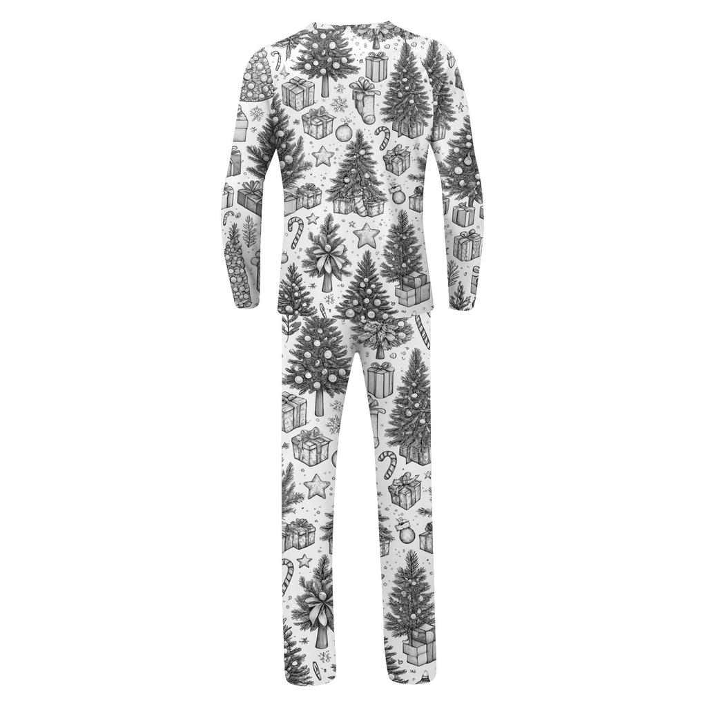 DIY Handbemalt Ausmalbar-Eltern-Kind-Outfit - Weihnachts-Print Rundhals Eltern-Kind Langarm Lange Hose Hauskleidungsanzug Frühling
