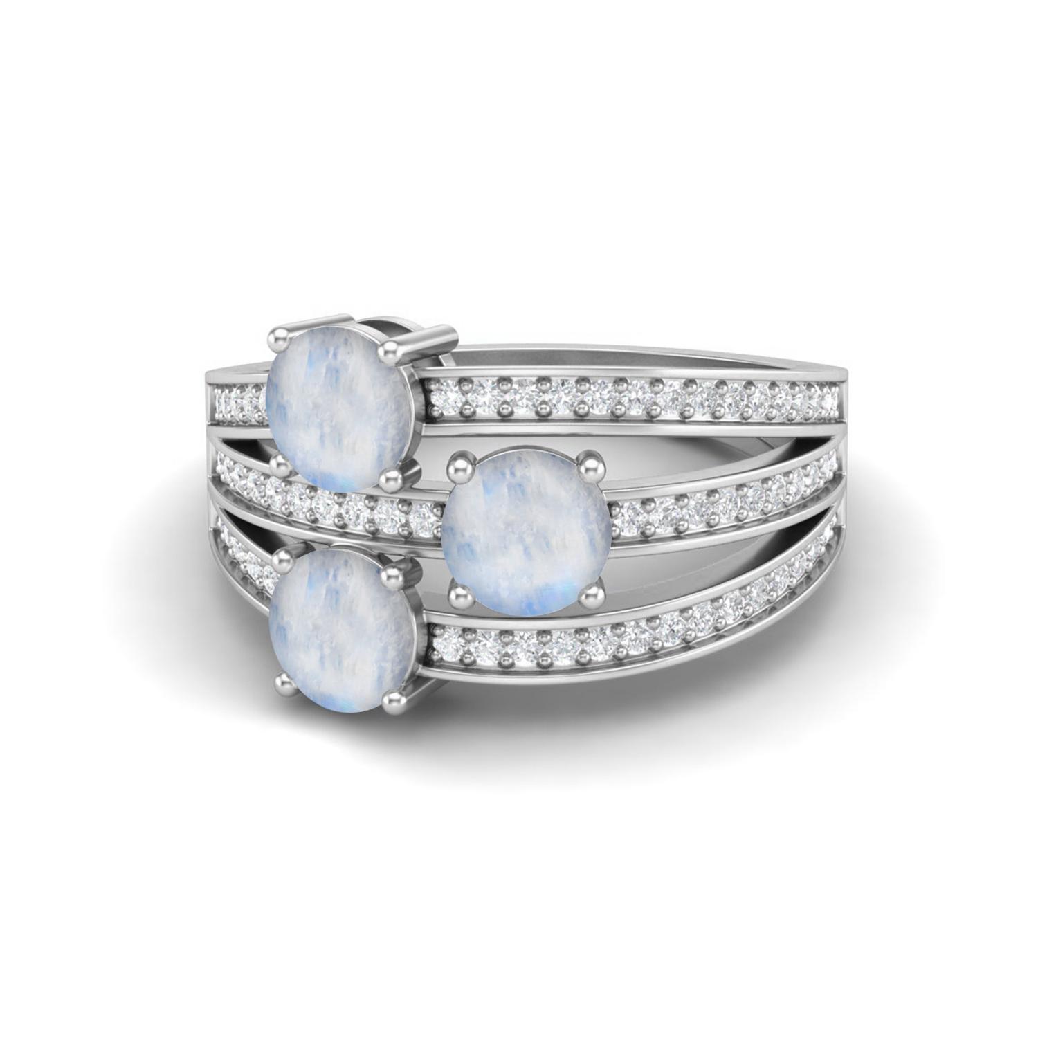 925 Sterling Silver 1.50 Carat Three Stone Round Shape Moonstone Solitaire Women Wedding Ring 12 белый