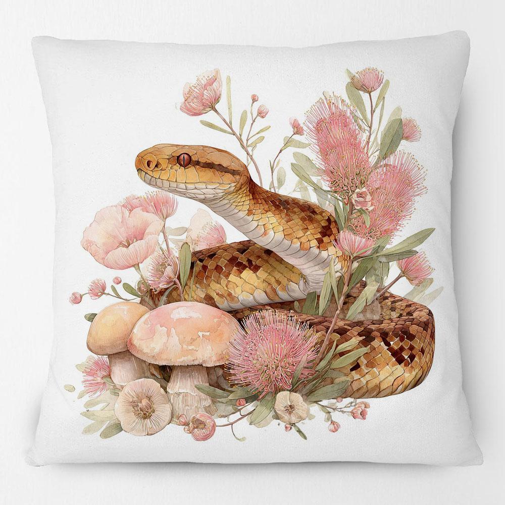 Australian Copperhead Snake Bottlebrush Flowers Animals Painting Cushion Covers Mushroom Art Pillow Case