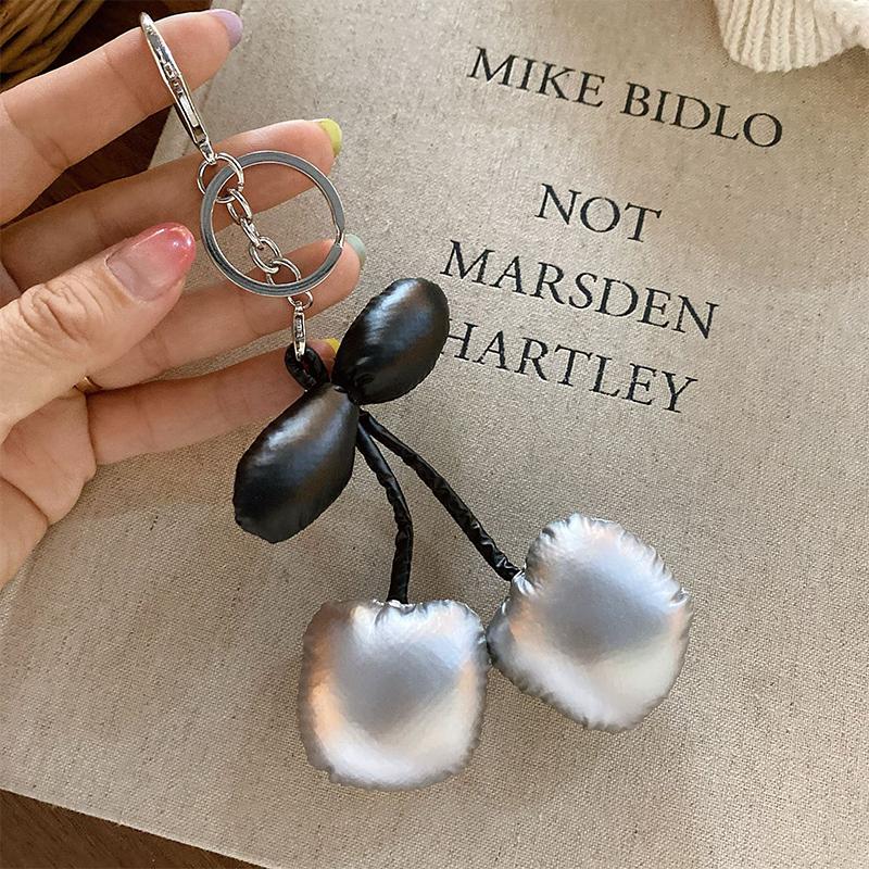Faux Leather Cherry Keychain Fruit Charm Keyring Pendant Jewelry For Girl Women Gift Bag Decoration