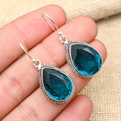 Indicolite Gemstone Handmade 925 Solid Sterling Silver Earring Jewelry For Her