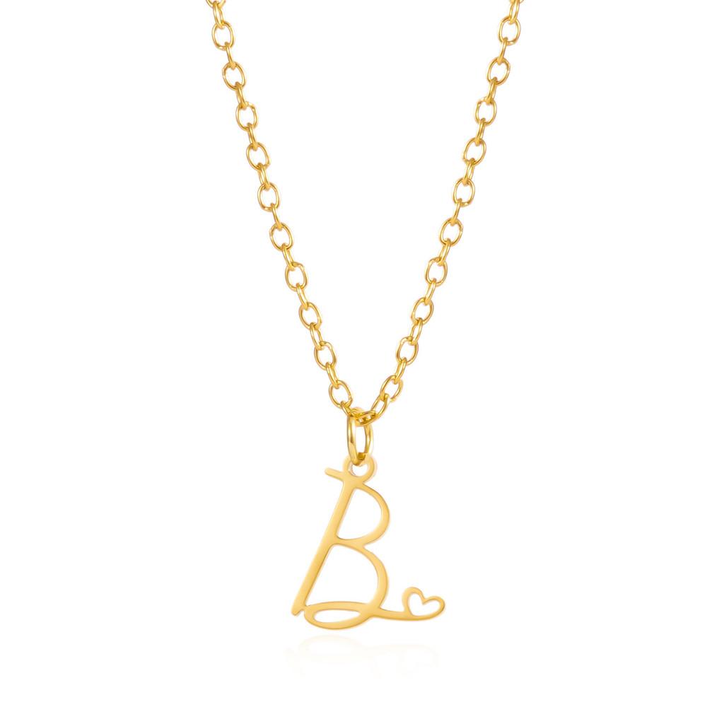 Gold Heart Alphabet Jewelry Necklace With O Chain For Female Fashion Accessory