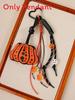Halloween Pumpkin Leather Doublesided Keychain With Wooden Bead Chain For Bags And Accessories