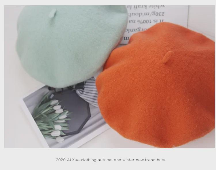 Dámský fialový vlněný baret: Klobouk se širokou krempou, Vintage britský, korejský a japonský styl pro podzim/zimu