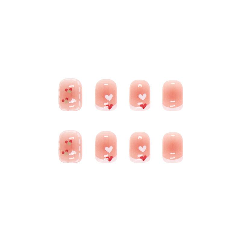 Artificial Nails Pink Short Wear Nails Cute Cherry Nail Stickers Fake Nails