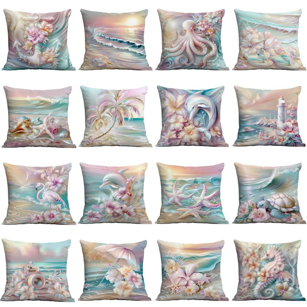 New Beautiful, Romantic and Colorful Beach Pillowcase Marine Life Peripheral Cushion Pillowcase