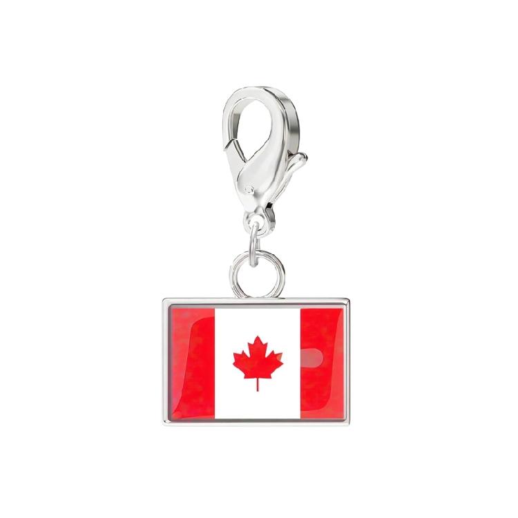 Stainless Steel Country Flag Bracelet Pendant Hand Chain Charm Travel Wristlet Keychain with Lobster Clasp and Small Profile