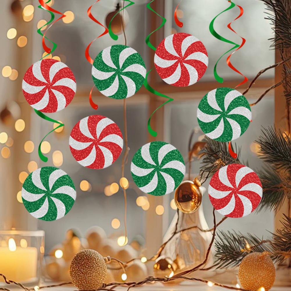 Christmas Hanging Swirls Festive Party Decorations Glittery Christmas Candy Hanging Swirls Garland Banners for Party for Baby